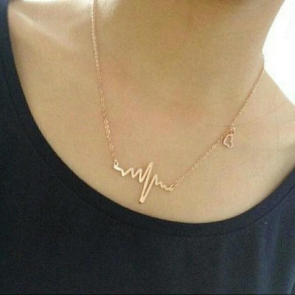 Heart beat Gold color necklace Plated Ecg Heart Ne - Picture 2 of 2